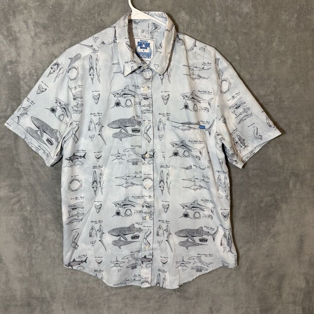 RSVLTS Discovery Shark Week Shirt Men M Scientific Illustration KUNUFLEX Blue